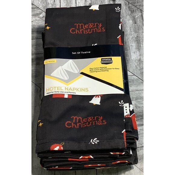 12 Utopia Kitchen Hotel Napkins Christmas Theme Cotton Blend Festive Print - Picture 2 of 3